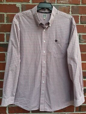 Cinch Men's XL Red, Black & White Plaid Button-Down Long Sleeve Western Shirt F5